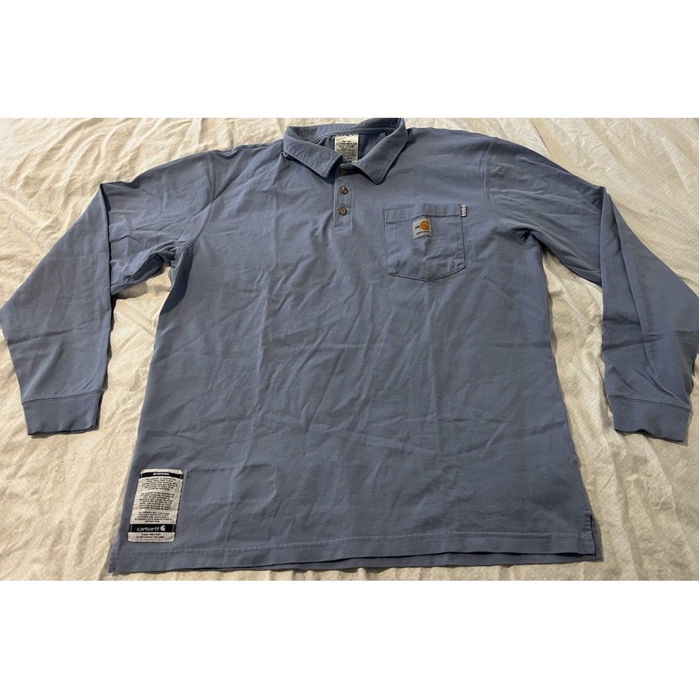 Carhartt Flame Resistant Blue Work Shirt Men's L 100% Cotton Twill